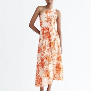 COPY - Orange Asymmetrical floral midi dress